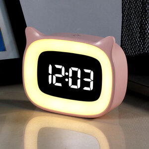 발렌티노루디 LED  알람 탁상시계 인테리어 무소음 무드등 전자 디지털시계 핑크