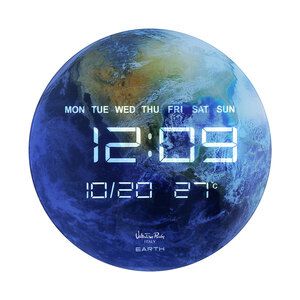 발렌티노루디 액자형 원형 지구 LED 온도 무소음 벽시계 탁상시계